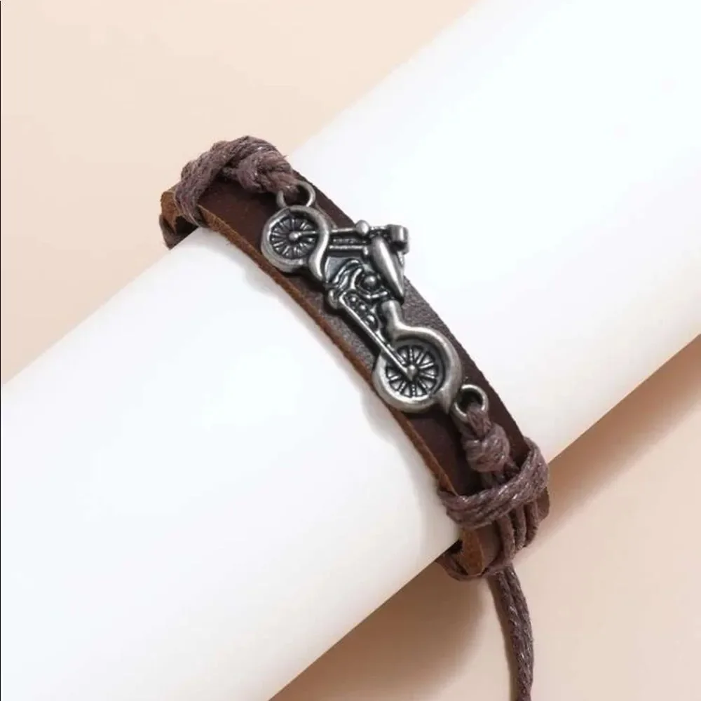 New Motorcycle Brown with Silver Decor Bracelet